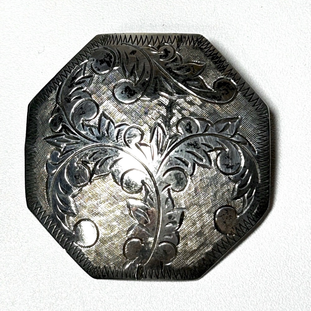 Signed Vintage Sterling Silver 925 Aesthetic Movement Octagonal Pin Brooch